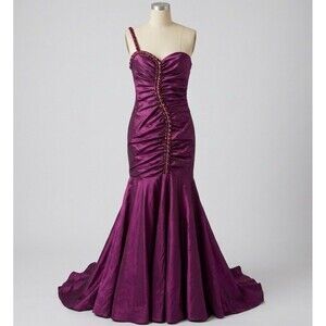 Vintage Y2K Morilee Madeleine Gardner Purple Ruched Jewel Mermaid Prom Gown Sz 8